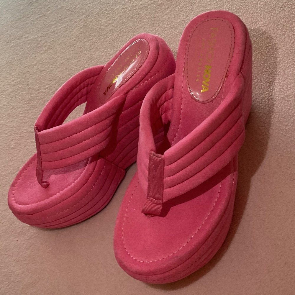 Pink Fashion Nova Platform Wedges